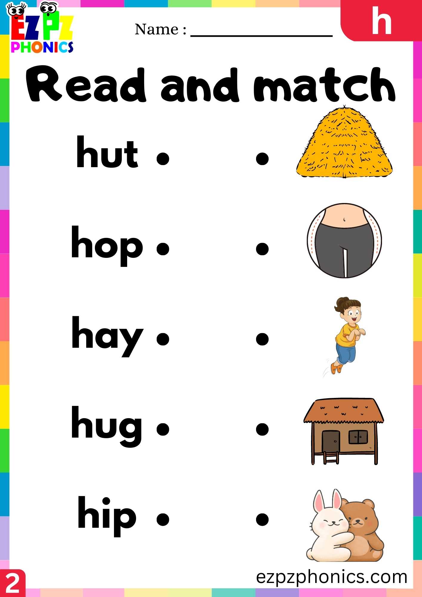 Group2 Letter H Read And Match Beginning Sounds Worksheet